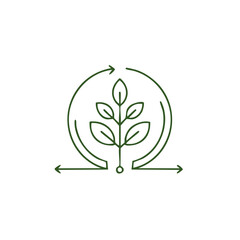 Thin line design showing a circular economy with plant, arrows, and minimal style for graphic designs and stock images
