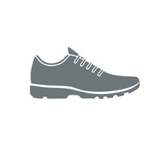 Silhouette of running shoe with laces and textured sole for sport or fitness