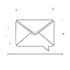 Envelope with speech bubble outline, message and communication, white background, notification doodle