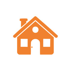 Simple Orange House Illustration with Chimney and Windows, Home Concept Icon, Architectural Design Symbol