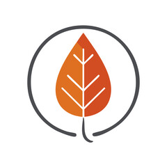 Autumn Leaf Symbol in Circle Frame Graphic Logo Emblem