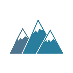 Mountain Range Icon Graphic: Three Peaks with Snowy Tops, Abstract Mountain Logo, Blue Color Scheme, Geometric Design