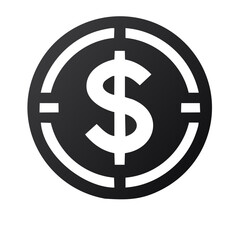 Isolated American Dollar Coin Symbol in Black Circle Aims for Wealth and Financial Target Achieved for Budget Success