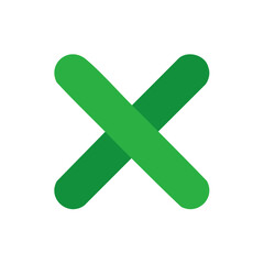 Green X Mark Symbol on White Background, Crossed Line Shape, Approval Sign, Vector