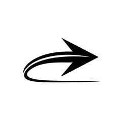 Stylized Black Arrow Illustration with Dynamic Curve for Design or Directional Signage on Light Background