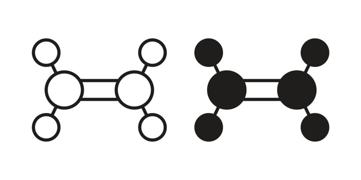 Ethylene molecule icons on white background. EPS 10. Editable linear style stroke. Vector icon