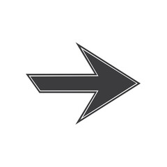 Simple gray arrow pointing right direction in modern flat design against a bright background