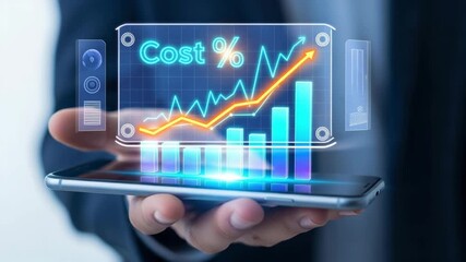 Business cost analysis and data visualization on a mobile phone for finance management motion animated video 4k. - Powered by Adobe
