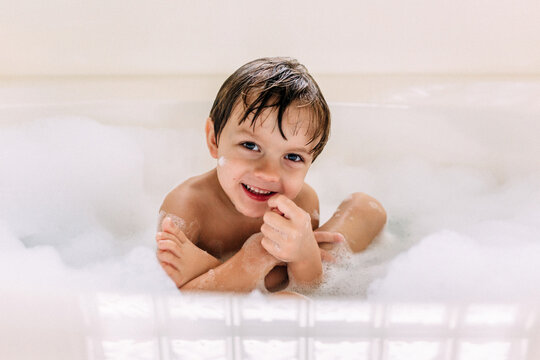 boy in bubble bath