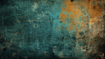 Grunge texture abstract background distressed wall peeling paint turquoise color orange splash rustic surface vintage style urban decay weathered metal grunge texture abstract background