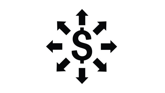 Financial growth concept dollar sign surrounded by arrows pointing inwards signifying incoming funds