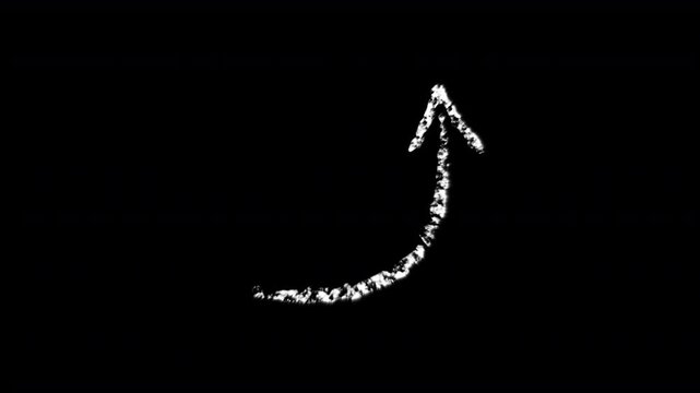 white chalk curved arrow that is animated on screen in a rough sketch freehand hand drawn style and then gently rocks back and forth in a gentle rocking motion   alpha channel invisible background 4K 