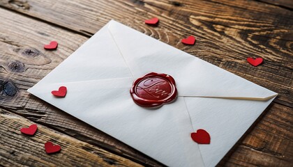 Love Letter with Wax Seal and Hearts on Rustic Wooden Table