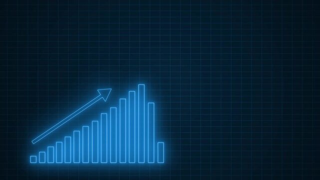 Neon Bar Chart Animation Representing Business Growth and Financial Performance, Neon Red Declining Bar Chart on Black Background