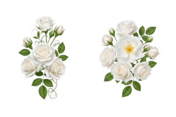 Elegant white rose floral arrangements isolated on transparent background