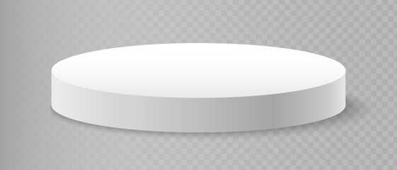 White round podium pedestal on transparent background for product display, cosmetic mockup. Vector illustration