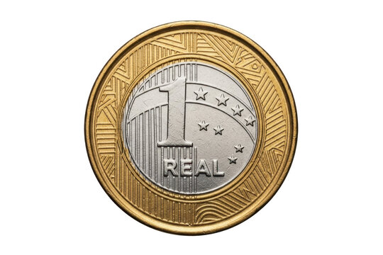 Brazilian 1 real coin, obverse side, isolated on transparent background 