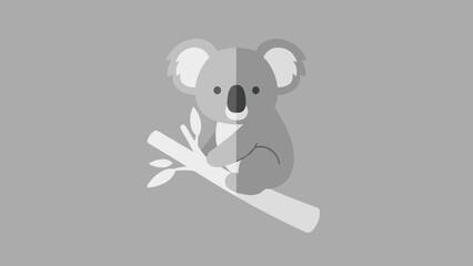 Cute Flat Design Koala Sitting on a Tree Branch.