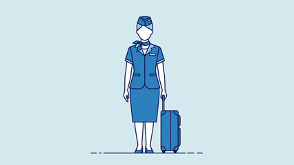 Illustration of a professional flight attendant with luggage.