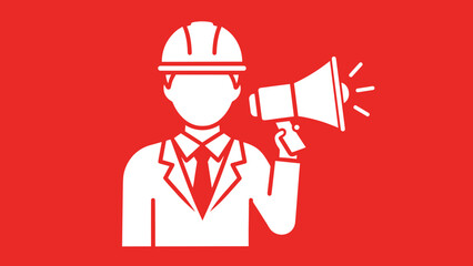Construction worker with megaphone announcing important news.
