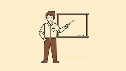 Man in shirt and pants pointing at whiteboard.