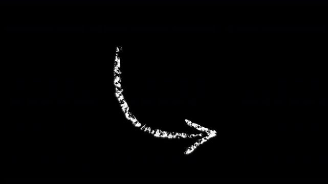 white chalk curved arrow that is animated on screen in a rough sketch freehand hand drawn style and then gently rocks back and forth in a gentle rocking motion   alpha channel invisible background 4K 