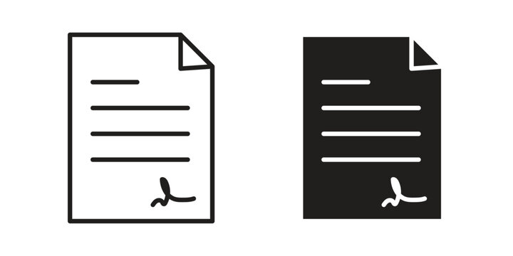 Signed document icons on white background. EPS 10. Editable linear style stroke. Vector icon