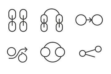 Cross-Chain Vector Icons. Line vector icons of cross-chain connection: dual chains, connection arc, swap arrow, flow stripe,