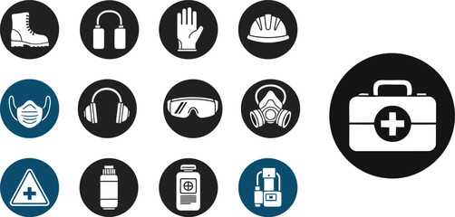 Safety personal protective equipment icons set Vector
