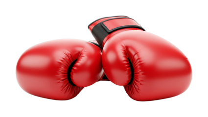 Pair of classic red boxing gloves with padded protection and secure wrist straps are displayed, representing professional combat sports, fitness training, and athletic competition