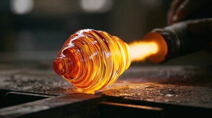 Timelapse footage of a glassblower rotating and inflating molten glass showcasing the transformation from liquid to solid in a heated workshop environment.
