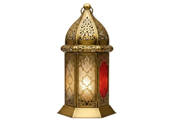 golden arabesque lantern with ornate pattern for ramadan eid mubarak decor