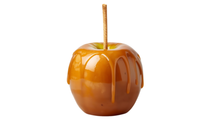 A caramel candy apple on transparent background