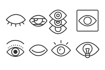 Obraz premium Buried Sight Icons. Line style icons of buried moments of sight: sealed eye, fading reflection, layered glance, quiet vision,