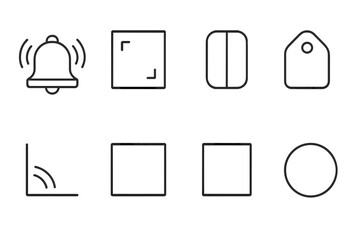 Space Reminder Icons. Line style icons of gentle space reminders: airy layout bell, light margin signal, smooth gap icon, calm