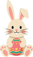 Cute cartoon bunny holding decorated easter egg on white background