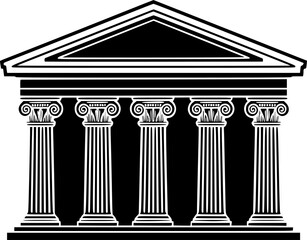 Roman Columns Building Icon on White Background. Architecture, Law, Justice, History, & Government Vector for Presentations.

