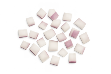 Diced red onion pieces on transparent background