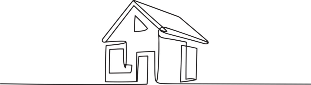 Abstract house in continuous line art drawing style. Geometric style home black linear design isolated on white background. one line Art icon drawing