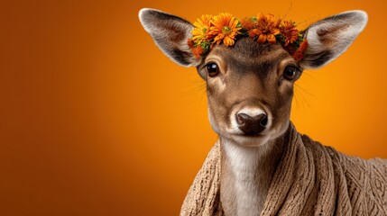 Portrait of a Deer with Flower Crown and Autumn Shawl