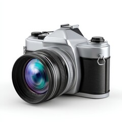 Sleek Silver Vintage SLR Camera with Black Leather Grip