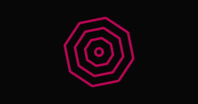 Abstract pink octagon lines creating a hypnotic expanding animation, producing a stunning optical illusion on a sleek black background, suitable for various motion graphic projects