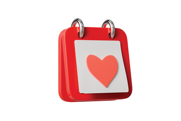 3d calendar heart icon. valentine reminder concept. minimal cartoon schedule planner for event planning app ui. isolated on white transparent background. 3d render.
