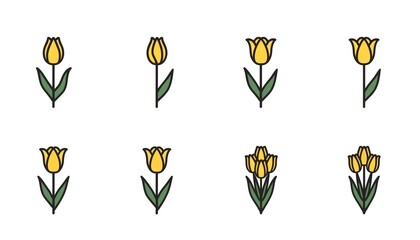 A colorful illustration of yellow tulips on a white background