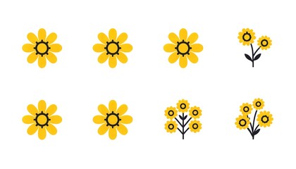 A collection of vibrant yellow flowers on a clean white background