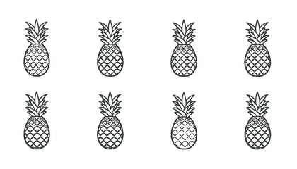A simple black and white illustration of multiple pineapples on a plain background