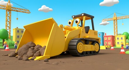 3D Cartoon Heavy Construction Equipment Vehicle Isolated for Industrial Illustration