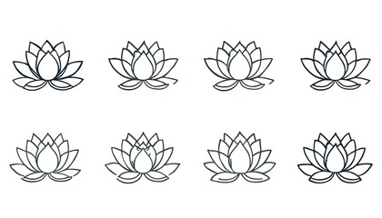 A minimalist illustration of multiple lotus flowers in a simple line art style on a white background