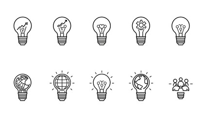 A collection of lightbulb icons representing ideas and innovation on a white background