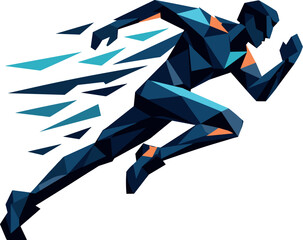 Abstract Running Man. Low-poly vector illustration focused on an abstract running man concept, polygonal geometric style with